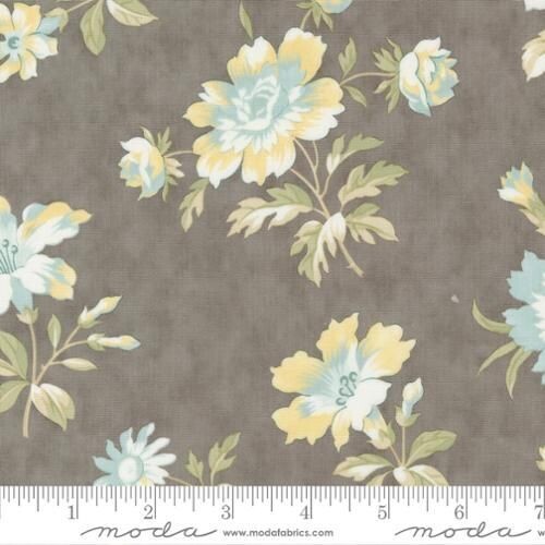 Patchworkstoff "Blooming Florals", Honeybloom Charcoal, Blumen, grau-braun, gelb, türkis, 21,50 €/m
