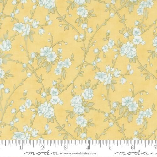 Patchworkstoff "Verdant Vines Florals Vines", Honeybloom Honey, Blumen, gelb, türkis, weiß, 21,50 €/m