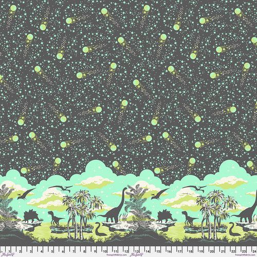 Patchworkstoff "Meteor Shower - Storm" der Kollektion ROAR!, Dinos und Meteoritenschauer, anthrazit, grün, mint, Tula Pink, 19,90/m