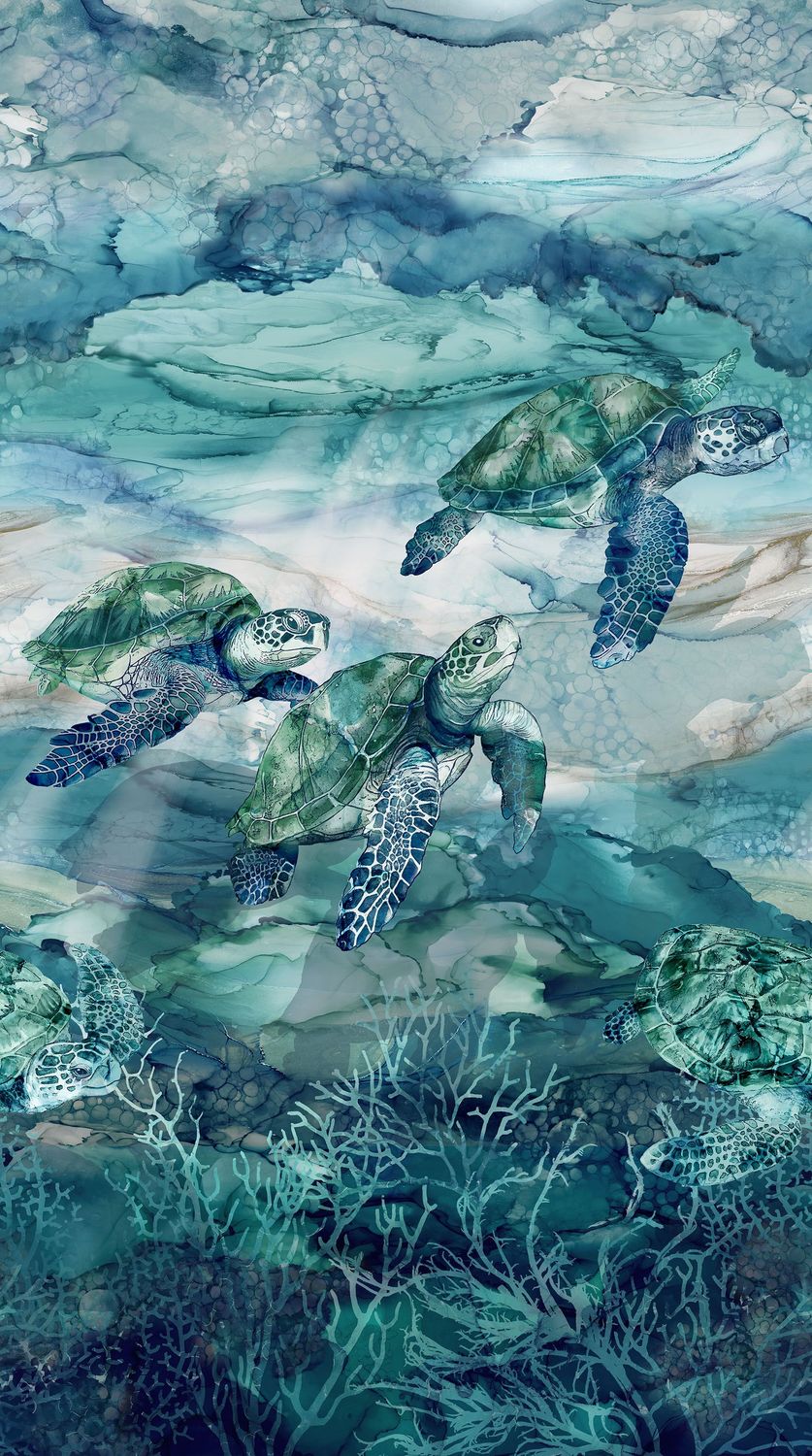 Patchworkstoff Panel 60 cm, "Sea Breeze-Turtles Panel Multi", Schildkröten, multicolor, 22,50 €/m*