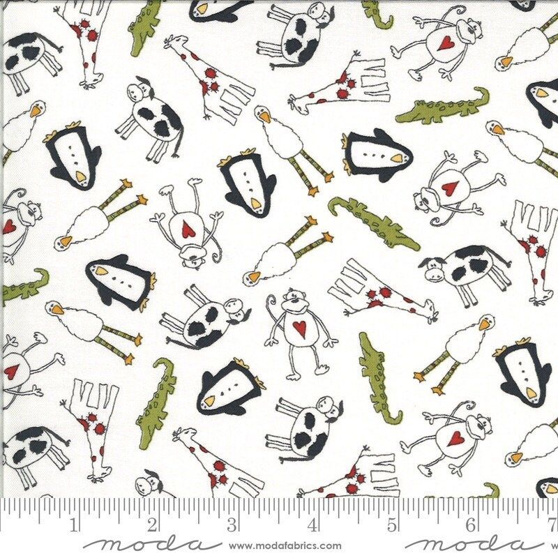 Patchworkstoff "Animal Crackers", Pinguin, Storch, Giraffe, Krokodil, Affe, naturweiß, 16,00 €/m*