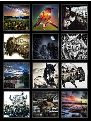 Patchworkstoff, Panel, 1,49 m Patchworkstoff, Panel, 1,49 m "Wild", wilde Tiere in Quadraten, 25,90 €/m*