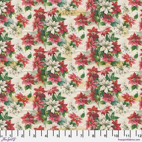 Patchworkstoff Patchworkstoff "Poinssettia Print - Multi" Weihnachtssterne, beige, grün, rot, Tim Holtz, 21,50€/m