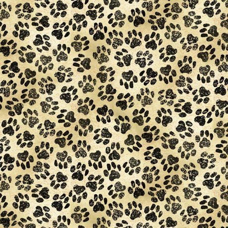 Patchworkstoff "Dog Prints Cream", süßer Patchworkstoff mit Hundepfoten in creme, schwarz und beige, 20,50 €/m