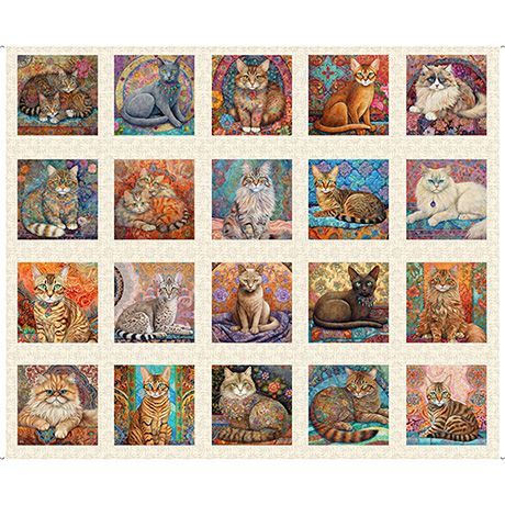 90-cm-Patchworkstoff "Cat Picture Patches creme", Katzen mit Quilts, beige, 21,67 €/m