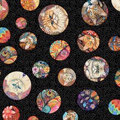 Patchworkstoff "Cat Circles black", Katzen in Kugeln, schwarz, 21,50 €/m