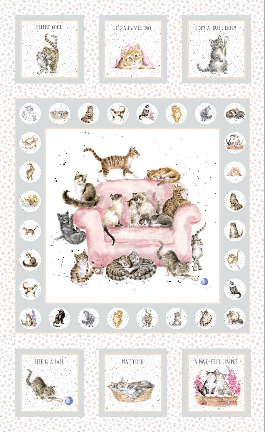 Panel Patchworkstoff "Grey Panel - Cats" aus der Kollektion Whiskers and Paws, 23,57 €/m