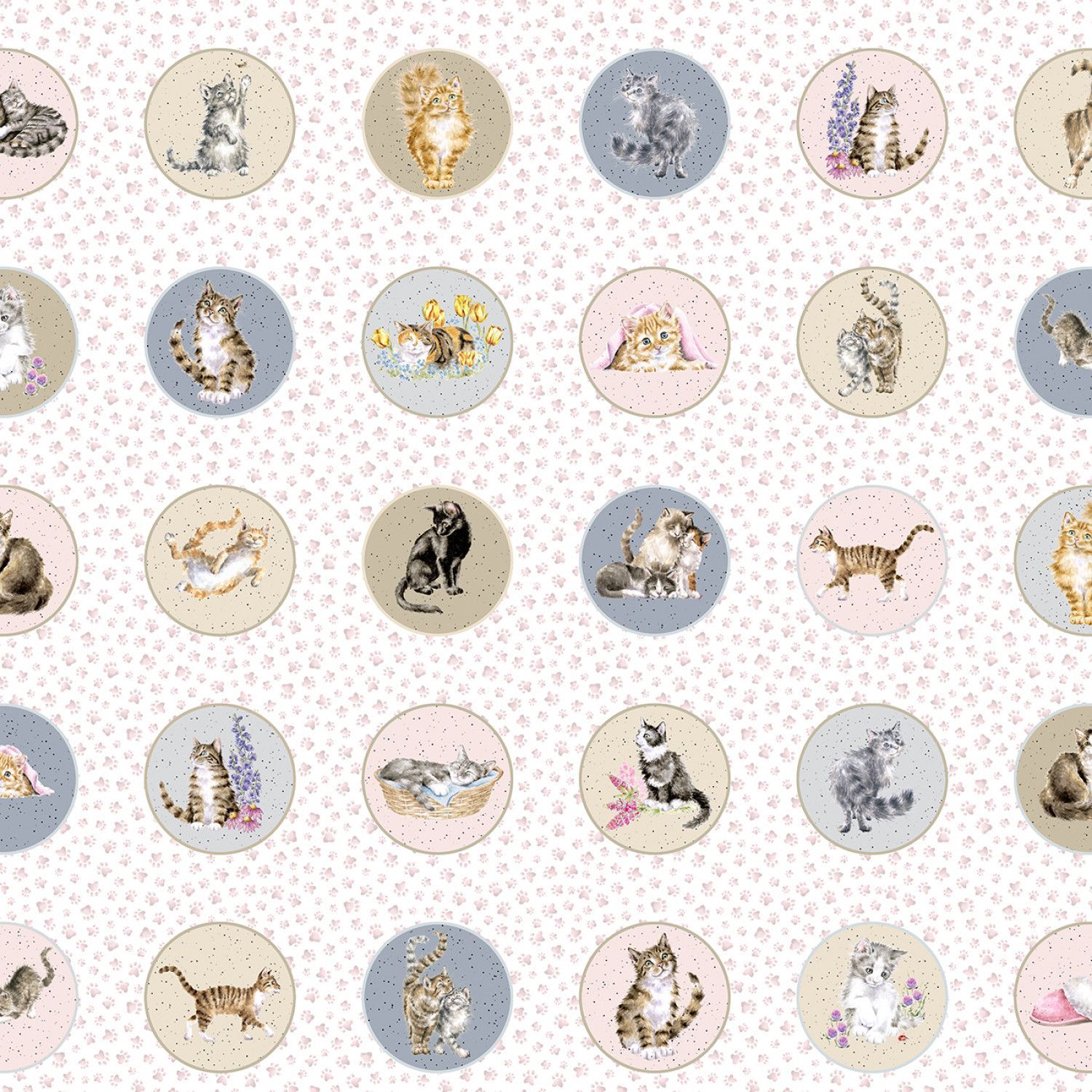 Panel Patchworkstoff "Multi 3.75in Running Circles - Cats" aus der Kollektion Whiskers and Paws, 23,57 €/m