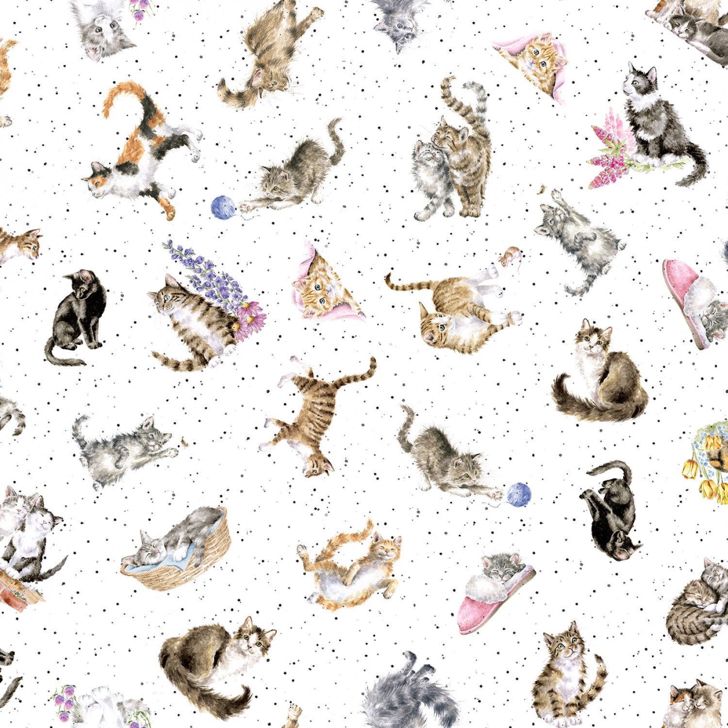 Patchworkstoff "White Tossed Cats" aus der Kollektion Whiskers and Paws, 20,50 €/m