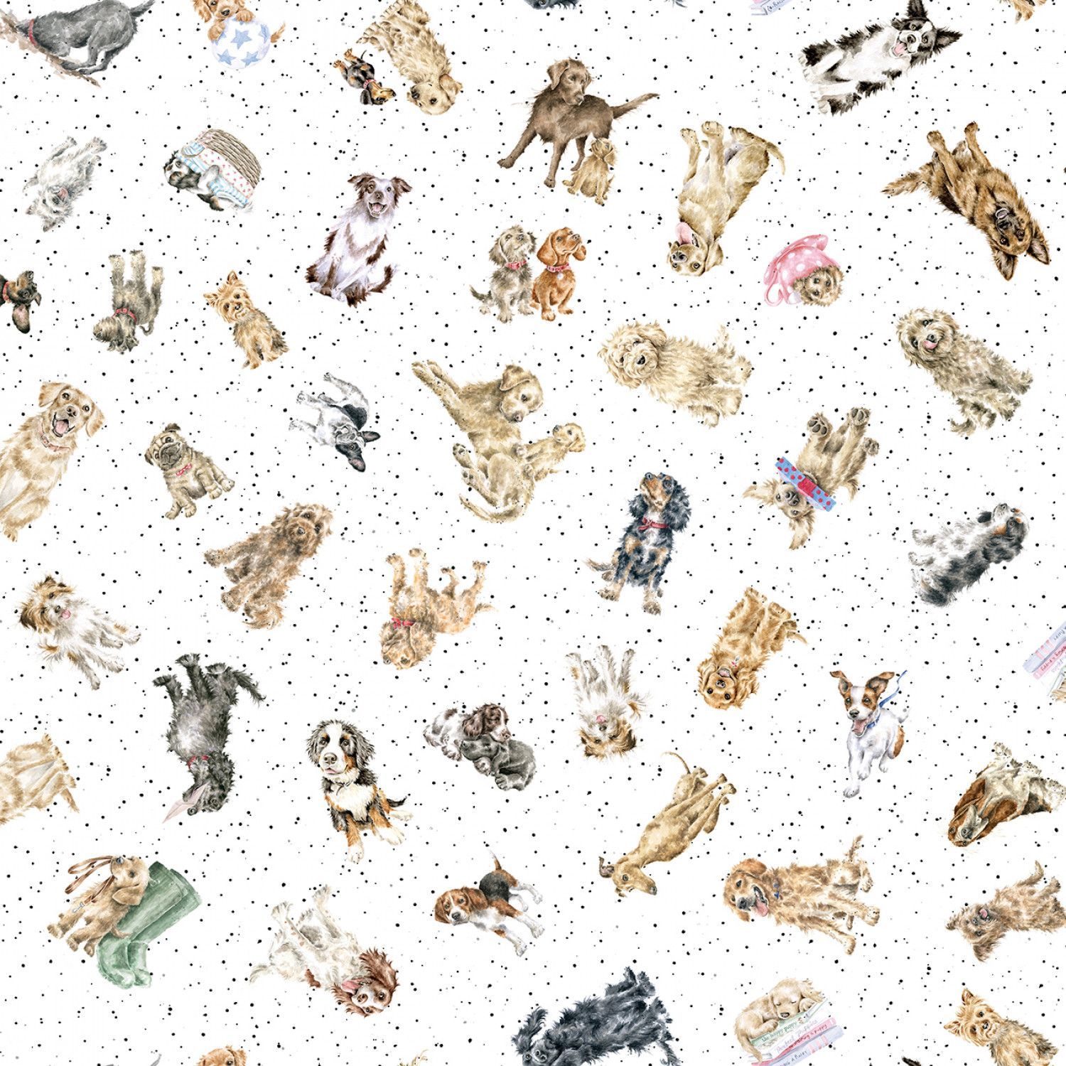 Patchworkstoff "White Tossed Dogs" aus der Kollektion Whiskers and Paws, 20,50 €/m
