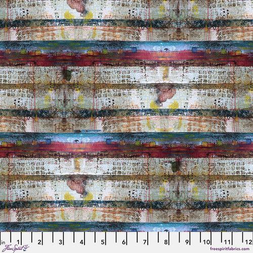 Patchworkstoff Patchworkstoff "Bandwidth - Lorikeet" aus der Kollektion Storyboard mit Shabby-Effekt, Streifen, rot-blau-creme, Seth Apter, 21,50€/m*