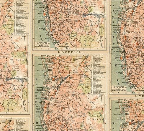 Patchworkstoff "Orange Map" mit Landkarte von Liverpool, England von Tim Holtz , 20,50€/m