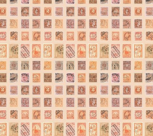 Patchworkstoff "Orange Stamps" mit Briefmarken von Tim Holtz , 20,50€/m