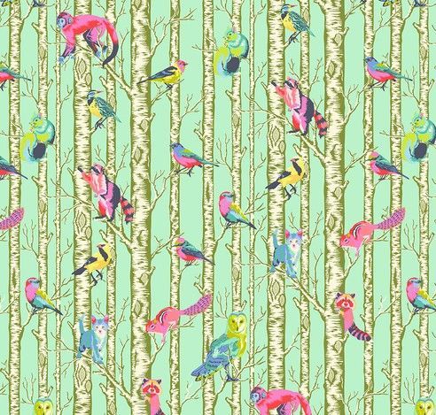 Patchworkstoff Patchworkstoff "Family Tree - Enchanted" der Kollektion Full Moon Forest II, Eichhörnchen, Katzen, Vögel, Eulen, Waschbären in türkis-multicolor, Tula Pink, 19,50/m