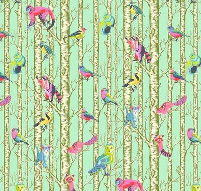 Patchworkstoff Patchworkstoff "Family Tree - Enchanted" der Kollektion Full Moon Forest II, Eichhörnchen, Katzen, Vögel, Eulen, Waschbären in türkis-multicolor, Tula Pink, 19,50/m