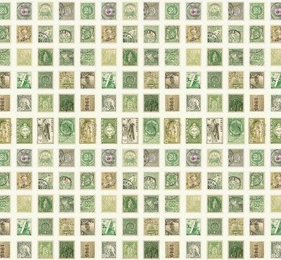 Patchworkstoff Patchworkstoff "Green Stamps" mit Briefmarken von Tim Holtz , 20,50€/m