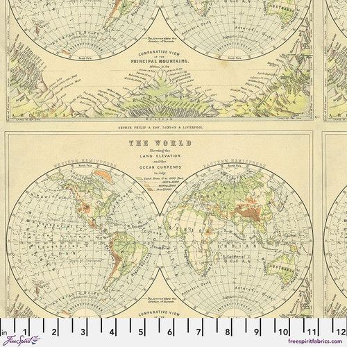 42 cm Patchworkstoff 42 cm Patchworkstoff "Green Map" mit Weltkarte von Tim Holtz , 20,48€/m