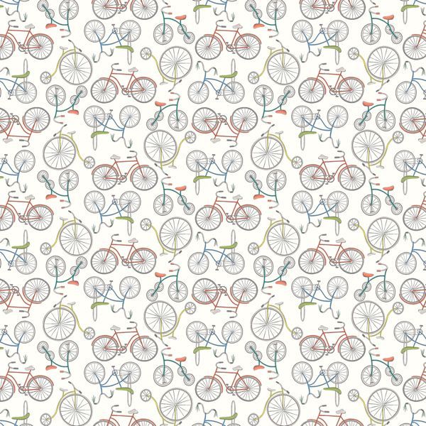 Patchworkstoff "Bicycles", Fahrräder, weiss, bunt, 21,50/m