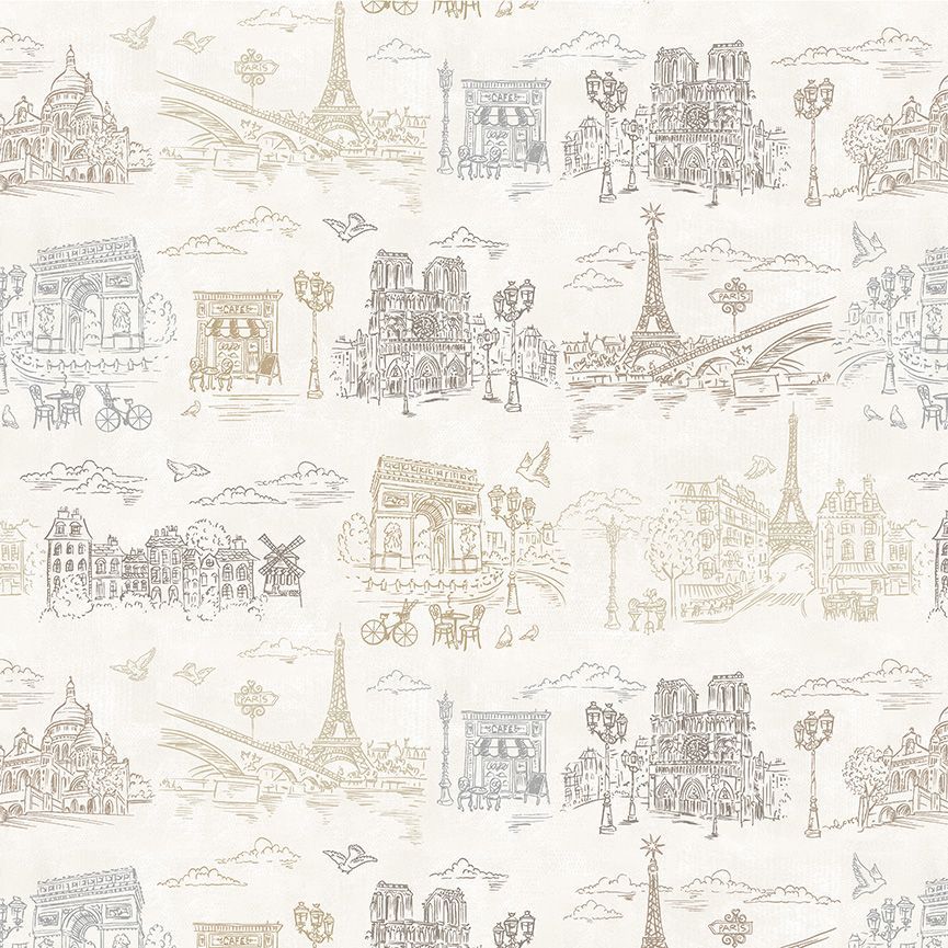 Patchworkstoff "J'aime Paris", Paris, Eiffelturm, Arc de Triomphe de l’Étoile, creme, 21,50/m