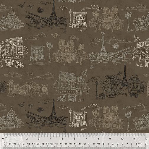 Patchworkstoff "J'aime Paris", Paris, Eiffelturm, Arc de Triomphe de l’Étoile, chocolat, 21,50/m