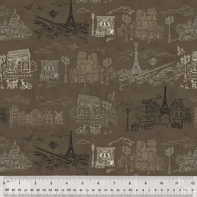 Patchworkstoff Patchworkstoff "J'aime Paris", Paris, Eiffelturm, Arc de Triomphe de l’Étoile, chocolat, 21,50/m
