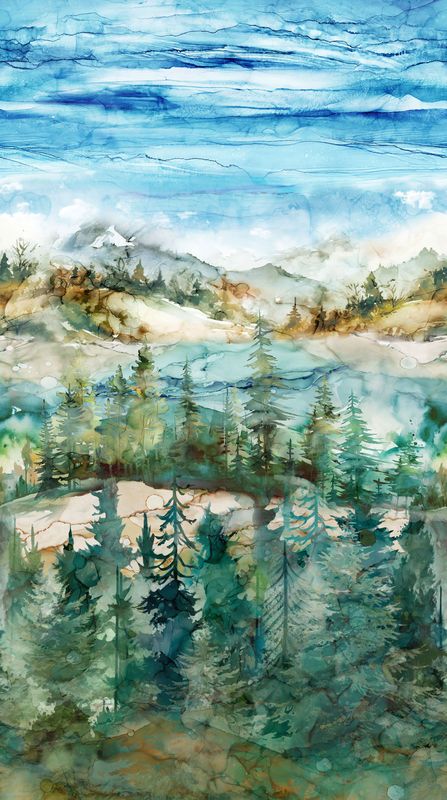 Patchworkstoff Panel 60 cm, Patchworkstoff Panel 60 cm, "The Great Outdoors Panel", Landschaft in Aquarell, multicolor, 22,50 €/m*
