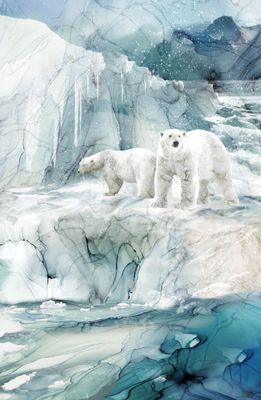 Patchworkstoff Panel 60 cm, "Tundra Crossing Polarbear", Eisbären, multicolor, 22,50 €/m*