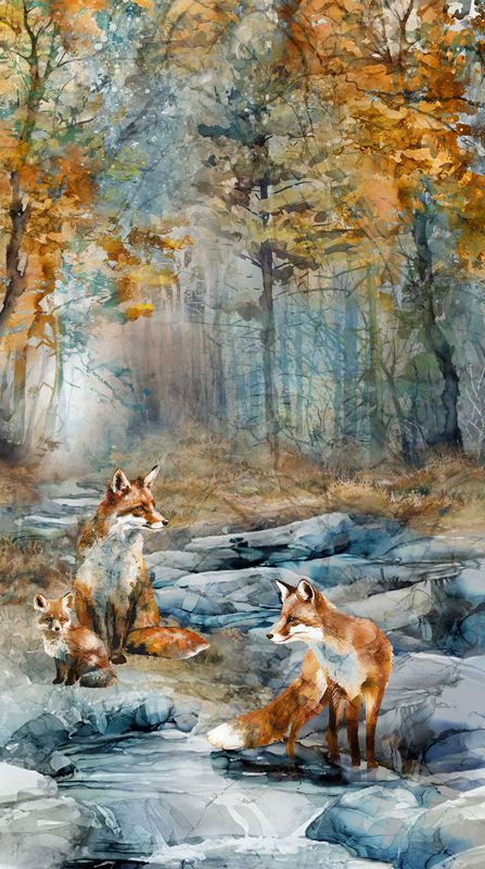 Patchworkstoff Panel 60 cm, Patchworkstoff Panel 60 cm, "Fox Den", Füchse, multicolor, 22,50 €/m*