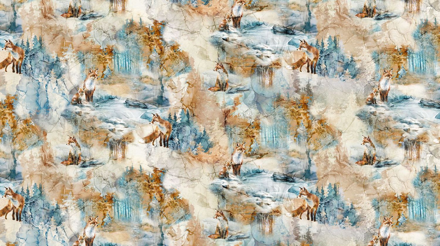 Patchworkstoff, "Fox Den all over", Füchse im Wald mit Schnee, multicolor, 22,50 €/m*