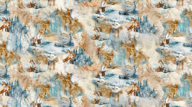 Patchworkstoff, Patchworkstoff, "Fox Den all over", Füchse im Wald mit Schnee, multicolor, 22,50 €/m*