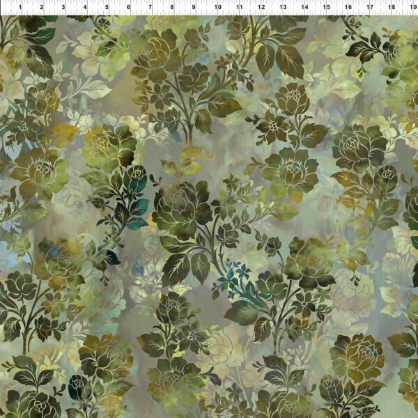 Patchworkstoff Patchworkstoff "Night Bloom Leaf", Blumen und Blätter in verschiedenen Grüntönen, Jason Yenter", 14,00/m*