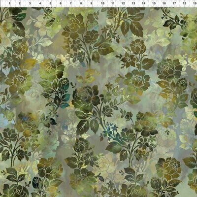 Patchworkstoff "Night Bloom Leaf", Blumen und Blätter in verschiedenen Grüntönen, Jason Yenter", 14,00/m*