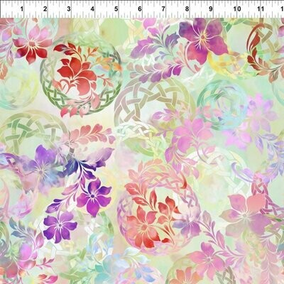 Patchworkstoff Patchworkstoff "Celtic Garden Sherbet", keltische Blumen und Blätter in grün-violett-rosa, Jason Yenter", 14,00/m*