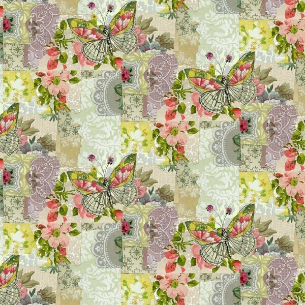 Patchworkstoff Patchworkstoff "Soul Shine & Daydreams I Choose Gratitude", Schmetterlinge & Blumen, hellgrün, 16,00 €/m*