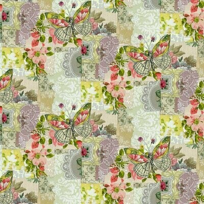 Patchworkstoff Patchworkstoff "Soul Shine & Daydreams I Choose Gratitude", Schmetterlinge & Blumen, hellgrün, 16,00 €/m*