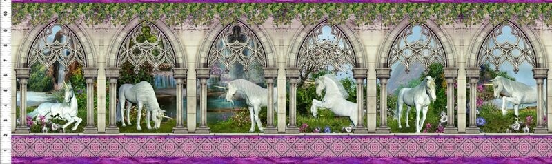 Patchworkstoff Patchworkstoff "Unicorns Border", Bordüre mit Einhörnern, fuchsia, 10,00 €/m*