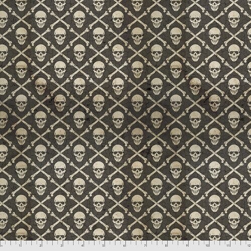 Patchworkstoff Patchworkstoff "Crossbones", Kollektion Regions Beyond, Totenköpfe, schwarz, braun, beige, Tim Holtz, 20,50€/m