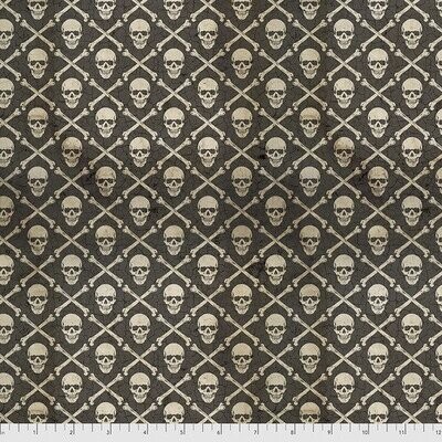Patchworkstoff Patchworkstoff "Crossbones", Kollektion Regions Beyond, Totenköpfe, schwarz, braun, beige, Tim Holtz, 20,50€/m