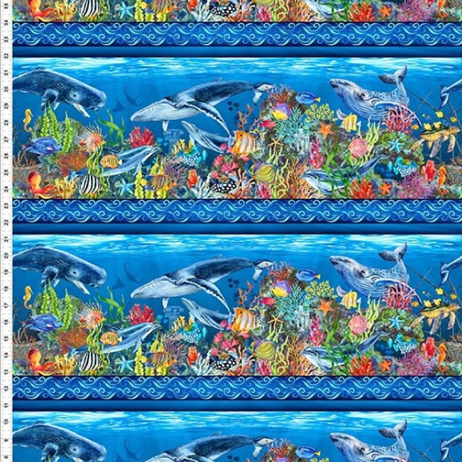 Bordüren-Patchworkstoff Bordüren-Patchworkstoff "Calypso II Seabed", Unterwasserwelt mit Fischen, Walen, Korallen, multicolor, Jason Yenter, 19,80 €/m*