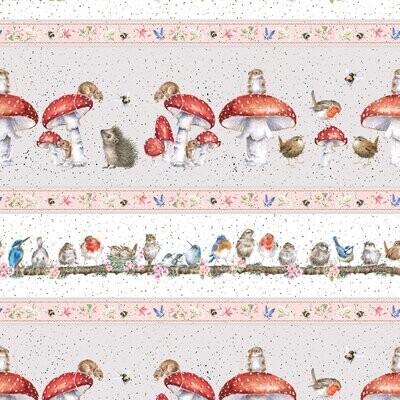 Bordüren-Patchworkstoff "Bramble Patch", Pilze & Vögel, hellrosa-hellgrau, 19,80 €/m*