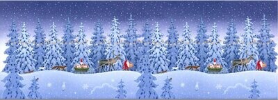 Patchworkstoff Bordüre in Überbreite Wichtel im Wald mit Rentieren, "Keep believing" von Lewis & Irene, 23,80 €/m