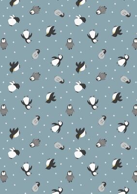 Patchworkstoff  "Penguins on snow blue with pearl", Pinguine mit Perlschimmer von Lewis & Irene, 19,80 €/m