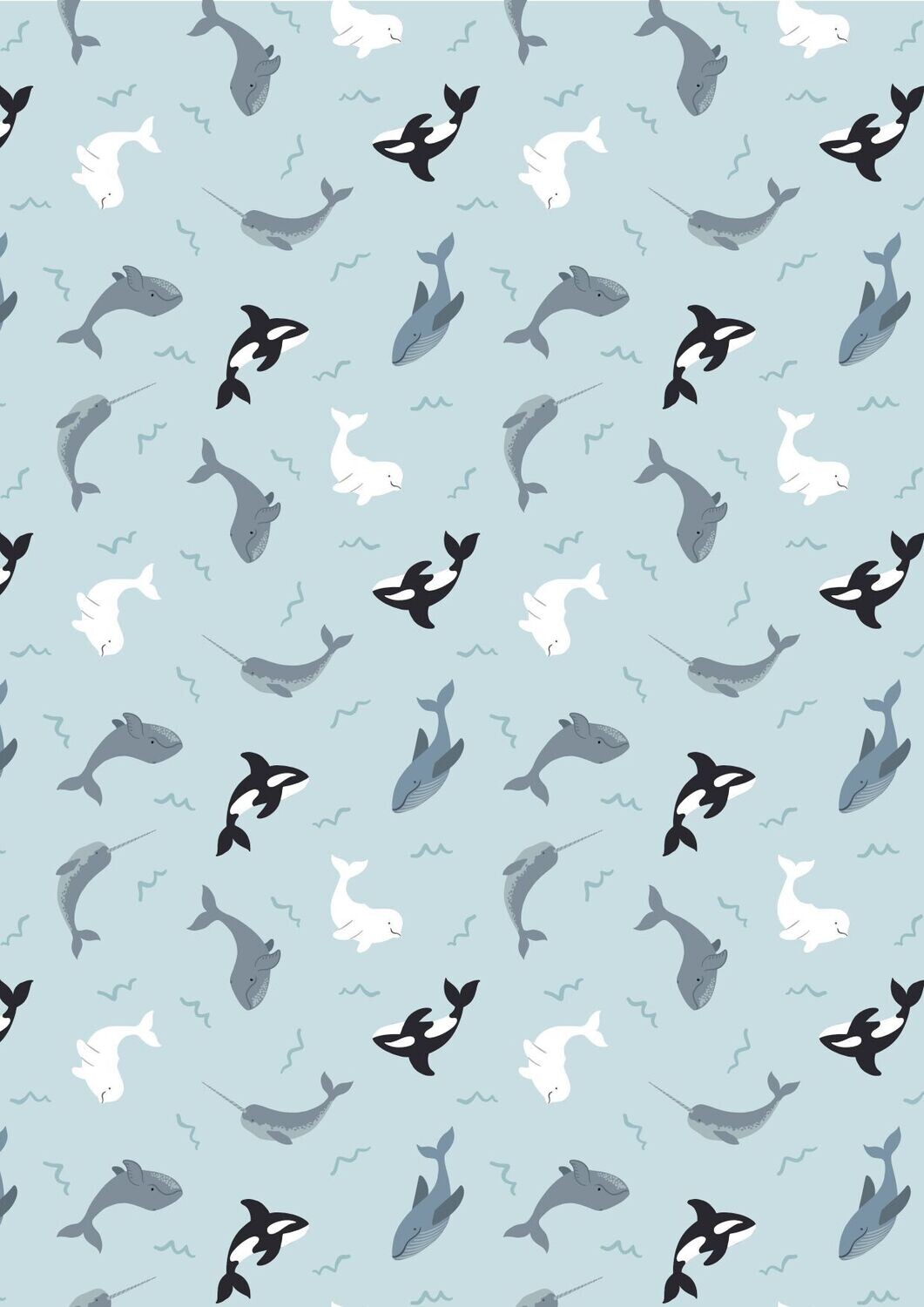 Patchworkstoff Patchworkstoff "Whales on icy blue with pearl", Wale, Orkas & Delfine, eisblau mit Perlschimmer von Lewis & Irene, 19,80 €/m