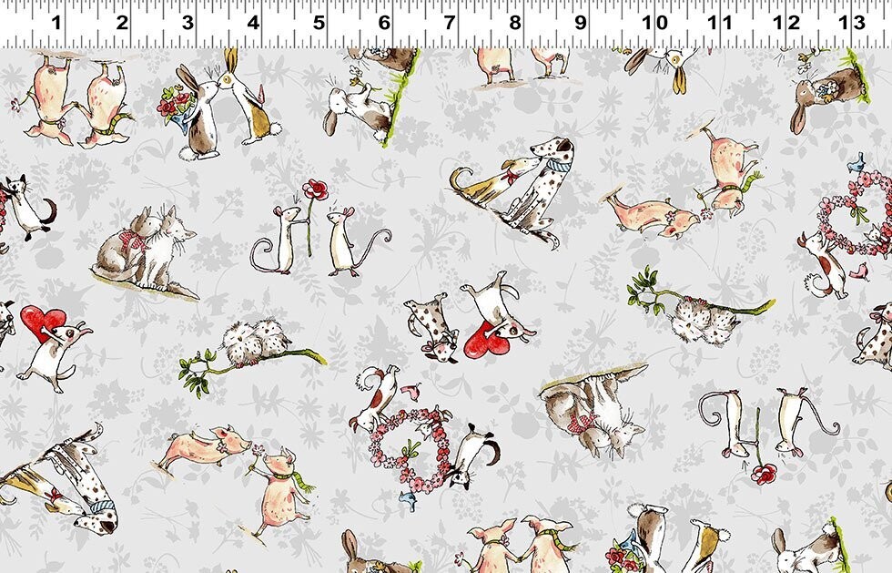 19,50/m, Patchworkstoff "From the Heart", verliebte Hasen, Hunde, Schweine und Katzen mit Herzen*