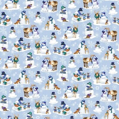 Patchworkstoff, Patchworkstoff, "Snowman and Critter Allover", Flurry Friends, Schneemänner, Rentier, Eisbär, Hase & Fuchs, 19,80 €/m