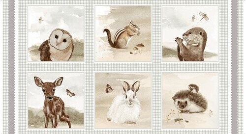 60-cm-Panel Patchworkstoff 60-cm-Panel Patchworkstoff "Little Ones", Block 24 Inch, 6 Bilder mit Eule, Eichhörnchen, Kaninchen, Igel, Otter und Reh, 19,49 €/m