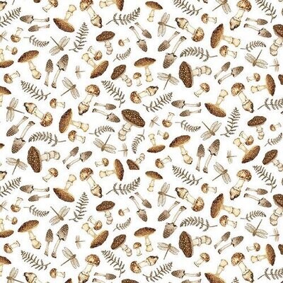 Patchworkstoff Patchworkstoff "Little Ones", Mushroom Toss mit verschiedenen Pilzen, Libellen und Farn, 19,50 €/m