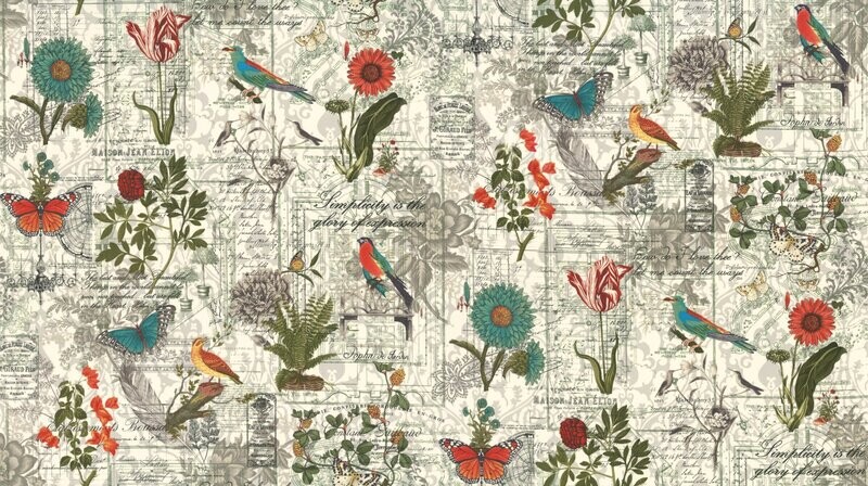 Patchworkstoff Patchworkstoff "Rendezvous Blooms", Blumen, Vögel, Schmetterlinge, beige, multicolor, 21,50 €/m