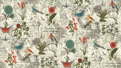 Patchworkstoff Patchworkstoff "Rendezvous Blooms", Blumen, Vögel, Schmetterlinge, beige, multicolor, 21,50 €/m