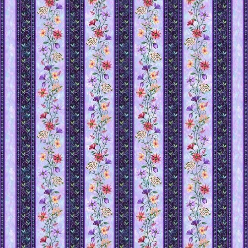 Patchworkstoff  "Fairytale Forest Border Stripe", Bordürenstoff mit Blumen, bunt, 14,00 €/m